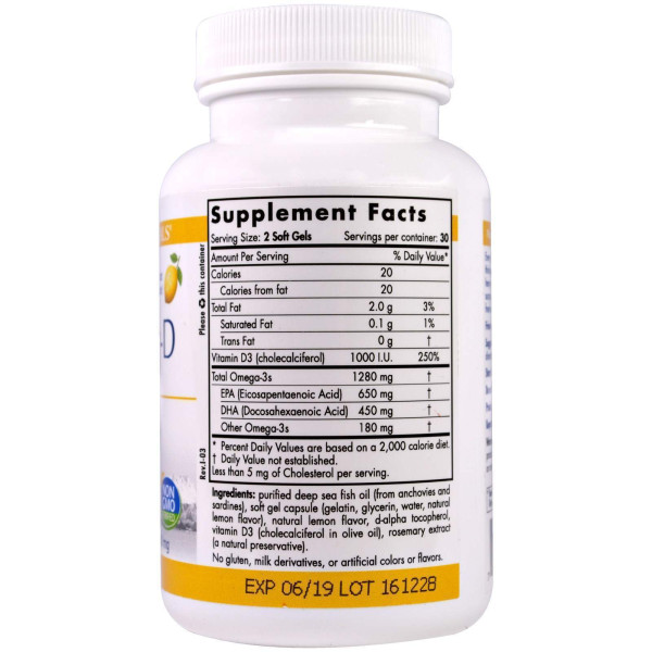 Омега 3 з вітаміном D, лимонний смак (ProOmega-D), Nordic Naturals, 1000 мг, 60 капсул