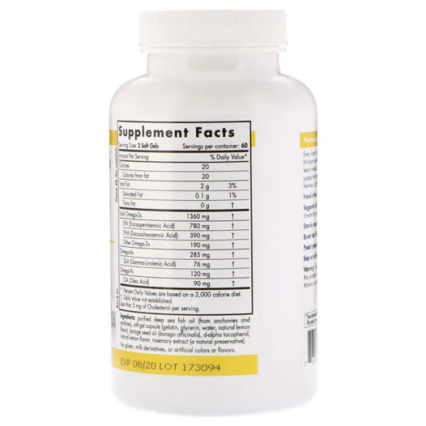 Омега 3-6-9, ProOmega-3-6-9, Nordic Naturals, лимон, 1000 мг, 120 капсул