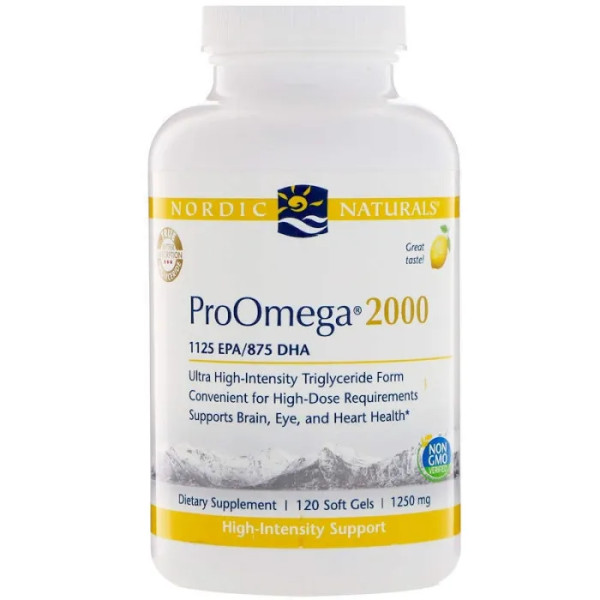 Омега-3, покращене поглинання, ProOmega 2000, Nordic Naturals, лимон, 1250 мг, 120 м'яких гелевих капсул
