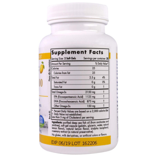 Риб'ячий жир ProOmega 2000 зі смаком лимона, Nordic Naturals, 1250 мг, 60 капсул