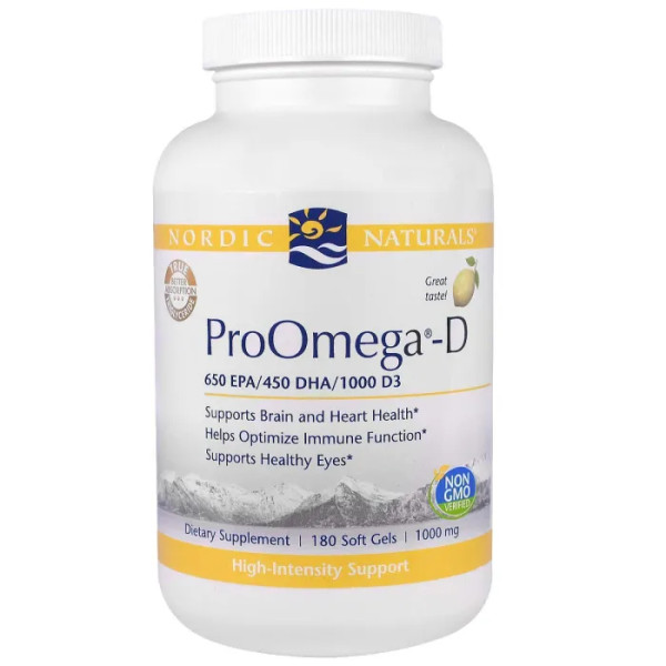 Омега 3 з вітаміном D, лимонний смак (ProOmega-D), Nordic Naturals, 1000 мг, 180 капсул