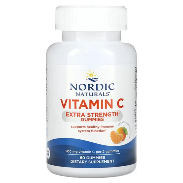 Вітамін С, Vitamin C, Nordic Naturals, підвищена сила, смак мандарину, 500 мг, 60 жувальних цукерок (250 мг на 1 жувальну цукерку)