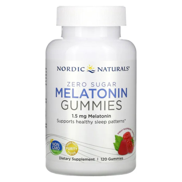 Мелатонін без цукру, Melatonin Gummies, Nordic Naturals, малина, 1,5 мг, 120 жувальних цукерок