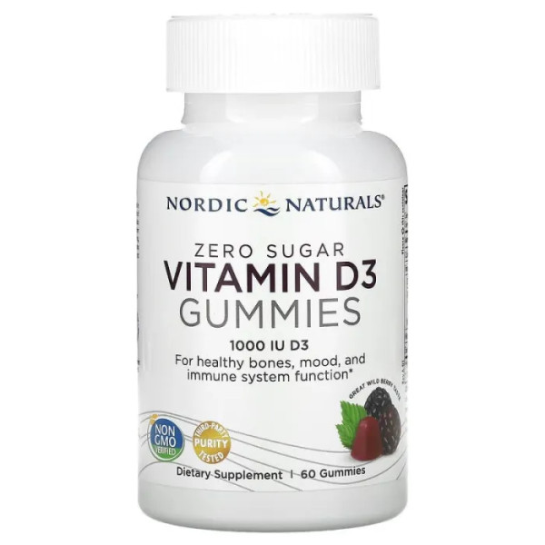 Вітамін D3, Vitamin D3, Nordic Naturals, 25 мкг (1000 МО), без цукру, смак лісових ягід, 60 жувальних цукерок