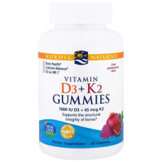 Вітамін D3+K2 жувальні цукерки смак гранату, Nordic Naturals Vitamin D3+K2, 60 шт