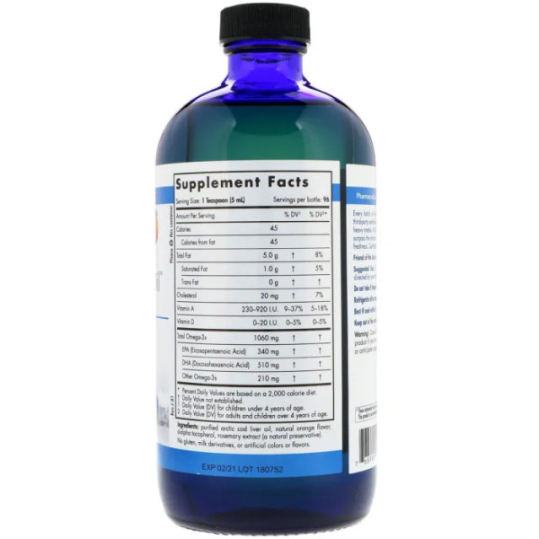 Риб'ячий жир з печінки тріски, Arctic Cod Liver Oil, Nordic Naturals, апельсин, 473 мл