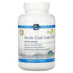 Рыбий жир из печени трески 1000 мг, вкус лимона, Nordic Naturals Arctic Cod Liver Oil, 180 капсул