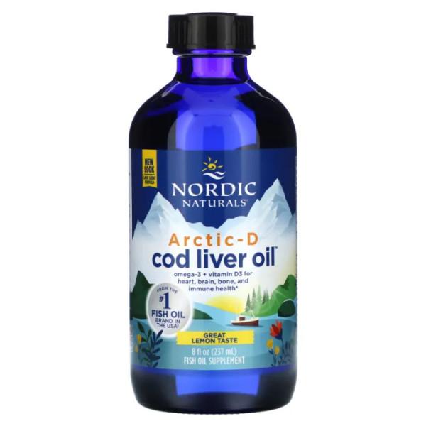 Риб'ячий жир з печінки тріски і D3, Arctic-D Cod Liver Oil, Nordic Naturals, лимон, 237 мл