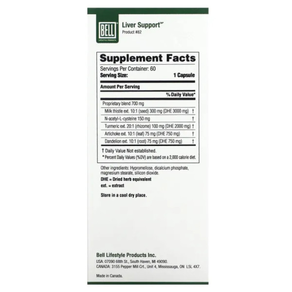 Підтримка печінки, Liver Support, Bell Lifestyle, 60 рослинних капсул