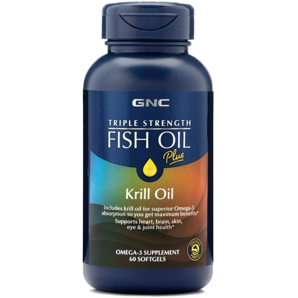 Риб'ячий жир + масло криля, Triple Strength Fish Oil Plus Krill Oil, GNC, 60 гелевих капсул