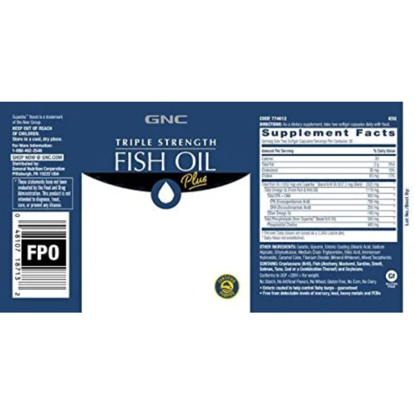 Риб'ячий жир + масло криля, Triple Strength Fish Oil Plus Krill Oil, GNC, 60 гелевих капсул