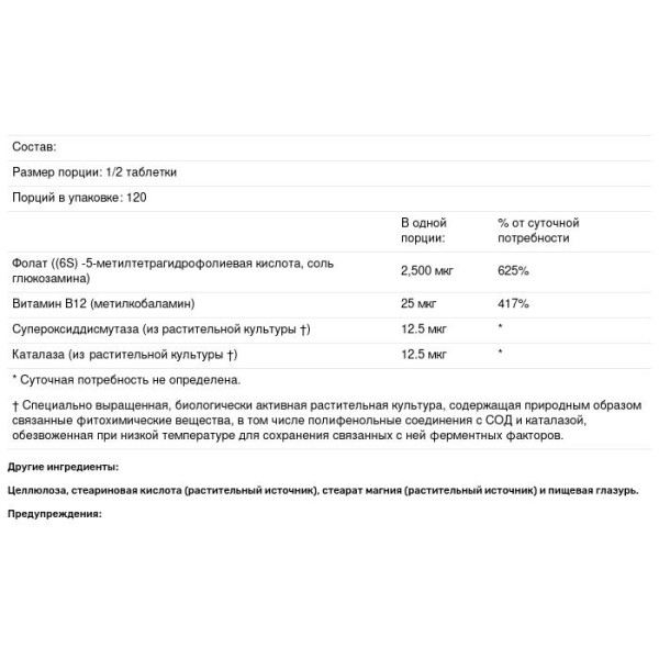 Фолат, 5-MTHF Plus Forte, Biotics Research, 60 таблеток