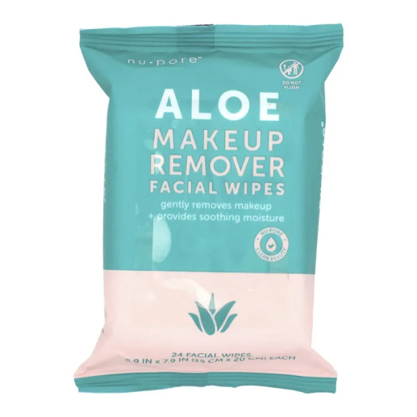 Серветки для обличчя з алое для зняття макіяжу, Aloe Makeup Remover Facial Wipes, Nu-Pore, 24 вологих серветок