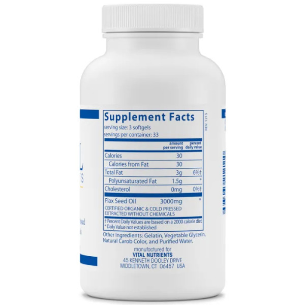 Лляне олія, Flaxseed Oil, Vital Nutrients, 100 гелевих капсул