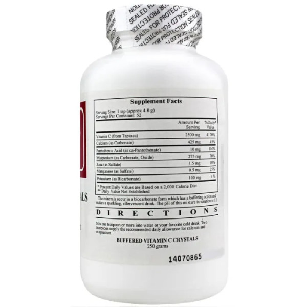 Вітамін С, буферизований, Buffered Vitamin C Crystals, Ecological Formulas, 2500 мг, порошок, 250 г