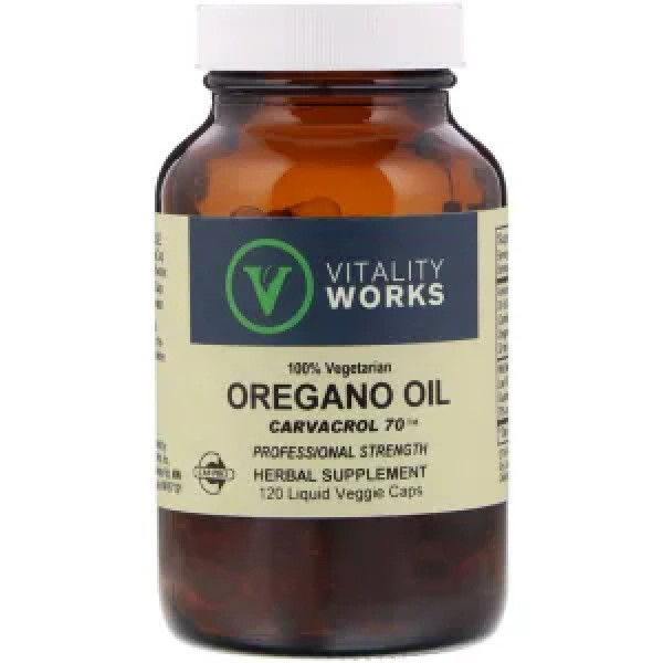 Масло орегано, Oregano Oil, Vitality Works, карвактол 70, 120 капсул