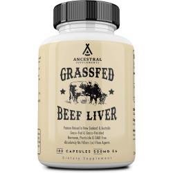 Говяжья печень 500 мг, Grass Fed Beef Liver Capsules Ancestral Supplements, поддержка печени, 180 капсул