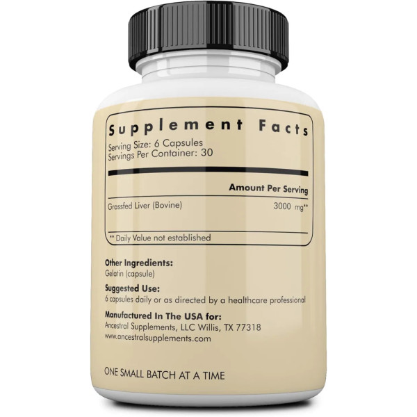 Яловича печінка, Grass Fed Beef Liver Capsules, Ancestral Supplements, підтримка печінки, 500 мг, 180 капсул