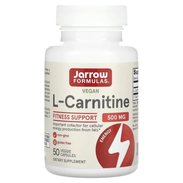 Л карнітин тартрат, L-Carnitine 500, Jarrow Formulas, 50 капсул