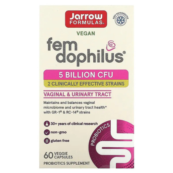 Дофілус для жінок, Fem Dophilus, Jarrow Formulas, 5 млрд КУО, 60 рослинних капсул
