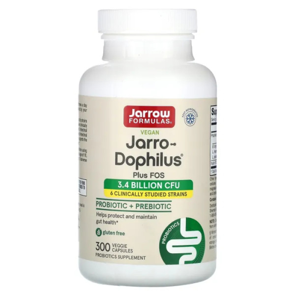 Пробіотики Дофілус, Jarro-Dophilus Plus FOS, Jarrow Formulas, з ФОС, 300 вегетаріанських капсул