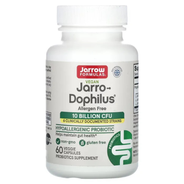Пробіотики Jarro-Dophilus, Jarrow Formulas, без алергенів, 10 млрд КУО, 60 вегетаріанських капсул