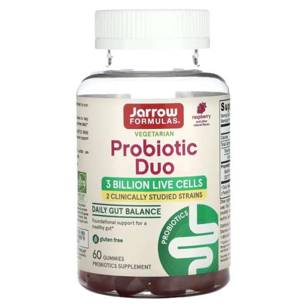 Пробіотики, Probiotic Duo, Jarrow Formulas, смак малини, 3 млрд, 60 жувальних цукерок