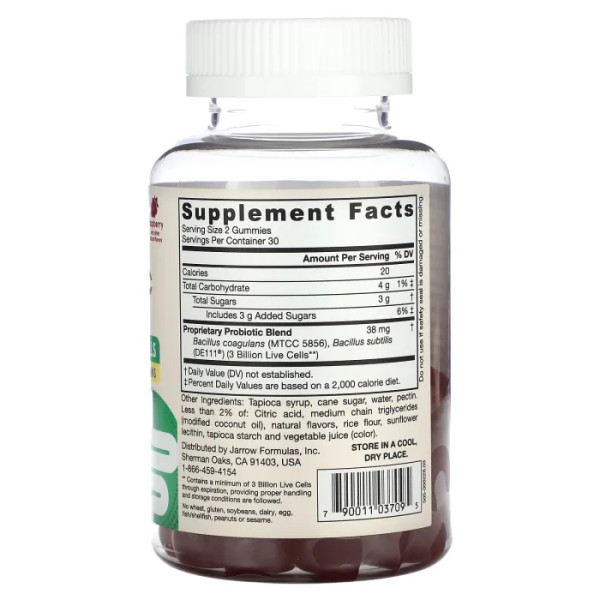 Пробіотики, Probiotic Duo, Jarrow Formulas, смак малини, 3 млрд, 60 жувальних цукерок