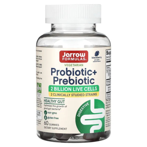 Пробіотик + пребіотик, Probiotic + Prebiotic, Jarrow Formulas, смак ожини, 2 млрд, 60 жувальних цукерок