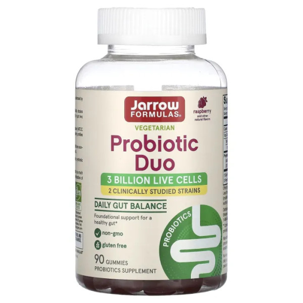 Пробіотики, Probiotic Duo, Jarrow Formulas, смак малини, 3 млрд, 90 жувальних цукерок