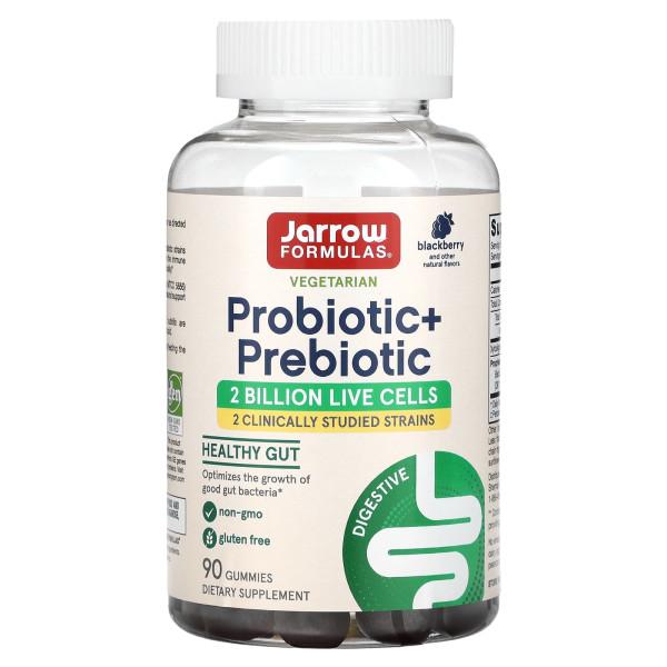 Пробіотик + пребіотик, Probiotic + Prebiotic, Jarrow Formulas, смак ожини, 2 млрд, 90 жувальних цукерок