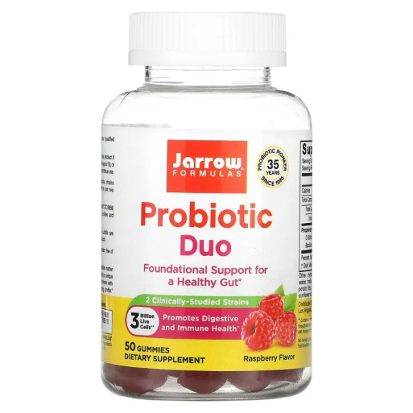 Пробіотики, Probiotic Duo, Jarrow Formulas, смак малини, 3 млрд, 50 жувальних цукерок