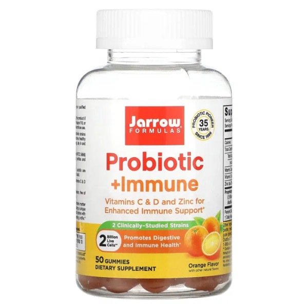 Пробіотик + підтримка імунітету, Probiotic + Immune, Jarrow Formulas, смак апельсина, 2 млрд, 50 жувальних цукерок