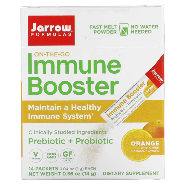 Зміцнення імунітету, On-The-Go Immune Booster, Jarrow Formulas, смак апельсина, 14 пакетиків по 1 г кожен