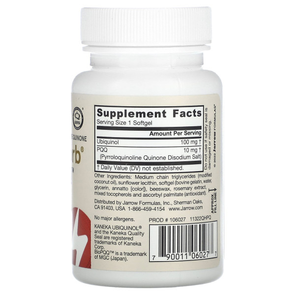 Убіхінол і пірролохінолінхінон, Ubiquinol, QH + PQQ, Jarrow Formulas, 30 кап.
