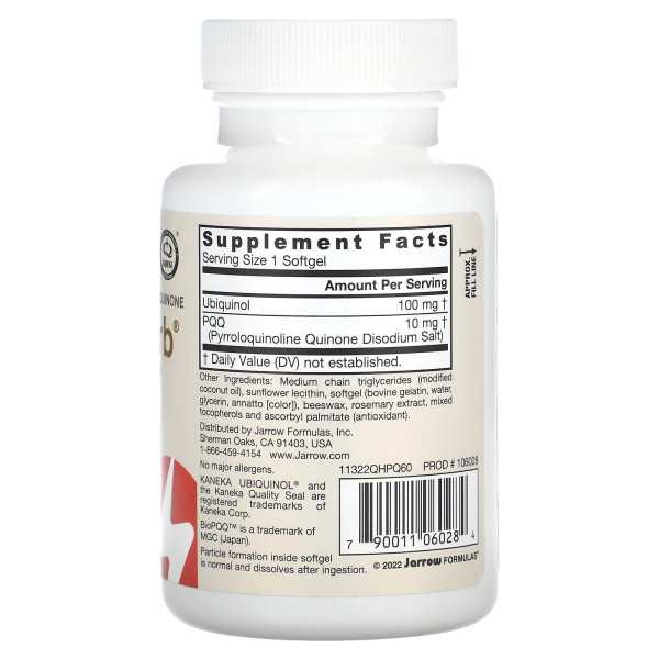 Пірролохінолінхінон і убіхінол, Ubiquinol, QH + PQQ Absorb, Jarrow Formulas, 60 капсул