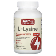 Лизин, Jarrow Formulas L-Lysine, 500 мг, 100 капсул