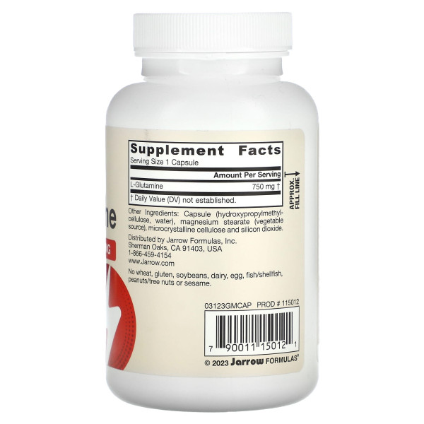 Глутамін, L-Glutamine, Jarrow Formulas, 750 мг, 120 капсул
