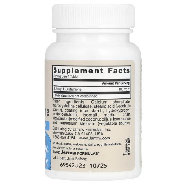 S-ацетил глутатіон, S-Acetyl L-Glutathione, Jarrow Formulas, 100 мг, 60 таб.