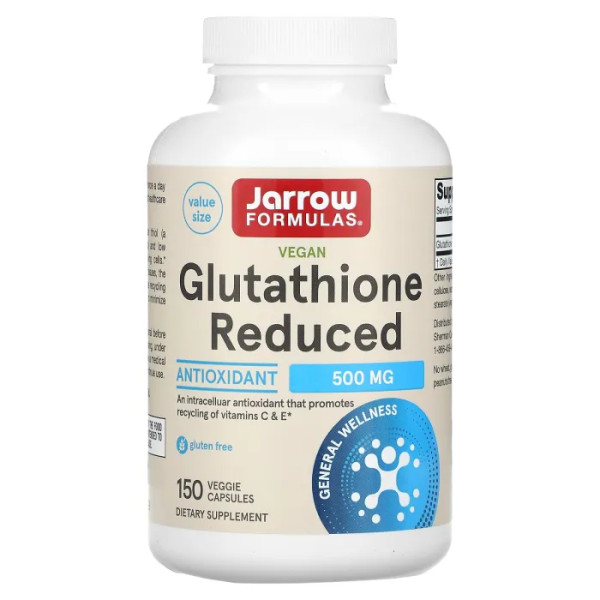 Глутатіон, Glutathione Reduced, Jarrow Formulas, зі зниженим вмістом, 500 мг, 150 вегетаріанських капсул