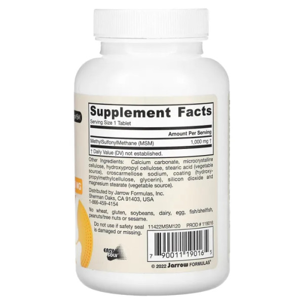 Метилсульфонилметан, MSM, Jarrow Formulas, 1000 мг, 120 таблеток