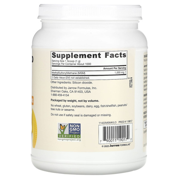 Метилсульфонілметан, MSM, Jarrow Formulas, порошок, 1000 г