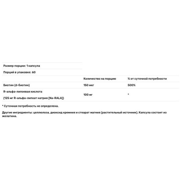 Альфа-липоевая кислота с биотином, R-Alpha Lipoic Acid, Jarrow Formulas, 60 капсул