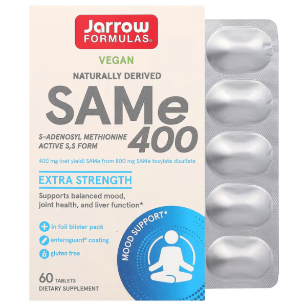 S-Аденозилметіонін 400, SAM-e, Jarrow Formulas, 400 мг, 60 таблеток, покритих кишковорозчинною оболонкою