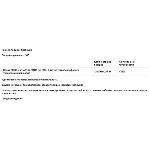 Метил фолиевая кислота, Methyl Folate, Jarrow Formulas, 1000 мкг, 100 капсул