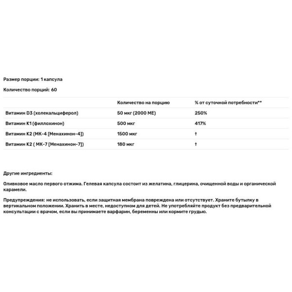 Формула витамина К, K-Right, Jarrow Formulas, 60 капсул
