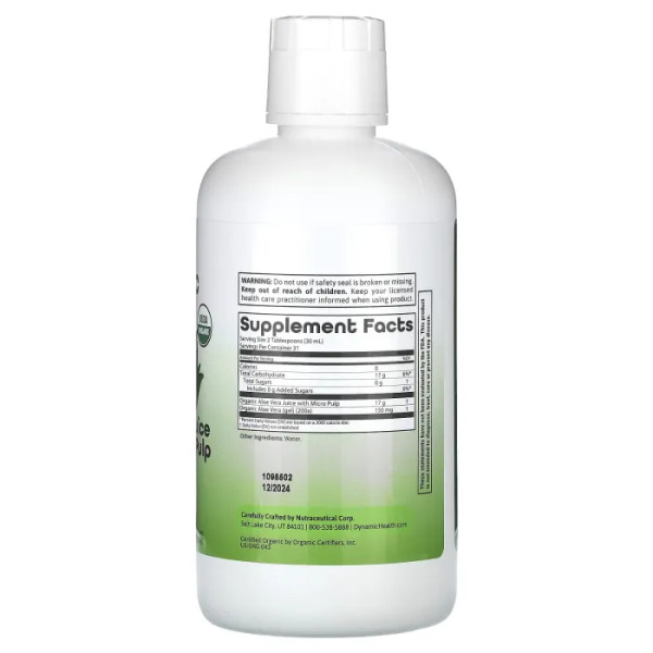Сік алое вера з мікрочастинками, Aloe Vera Juice, Dynamic Health, органік, неприправлений, 946 мл