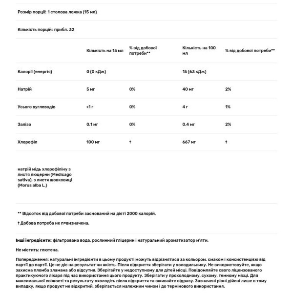 Хлорофіл рідкий, Liquid Chlorophyll, Dynamic Health Laboratories, смак м'яти, 100 мг, 473 мг