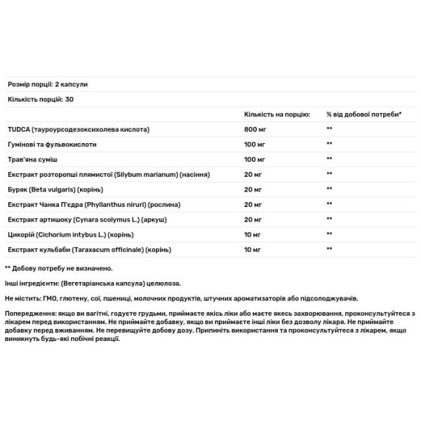 Таурурсодезоксихолева кислота, TUDCA, KoNefancy, підтримка печінки, з гуміновими та фульвокислотами, сумішшю трав, 1000 мг, 60 капсул
