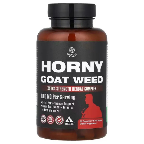 Горянка великоквіткова, Horny Goat Weed, Nature's Craft, покращений комплекс, 90 капсул